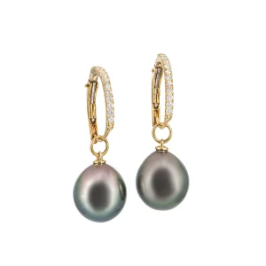 Assael Diamond & Tahitian Lever Back Earrings