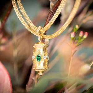 Kent Raible Tsavorite Garnet Prayer Wheel Necklace