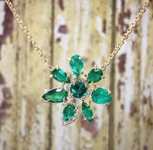 Lauren K Emerald & Diamond Flower Necklace