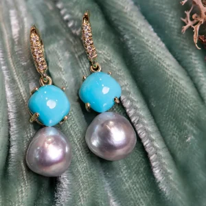 Lauren K Joyce Pearl and Turquoise Earrings