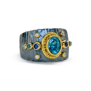 Zaffiro Etrusco Band with Blue Zircon and Sapphire